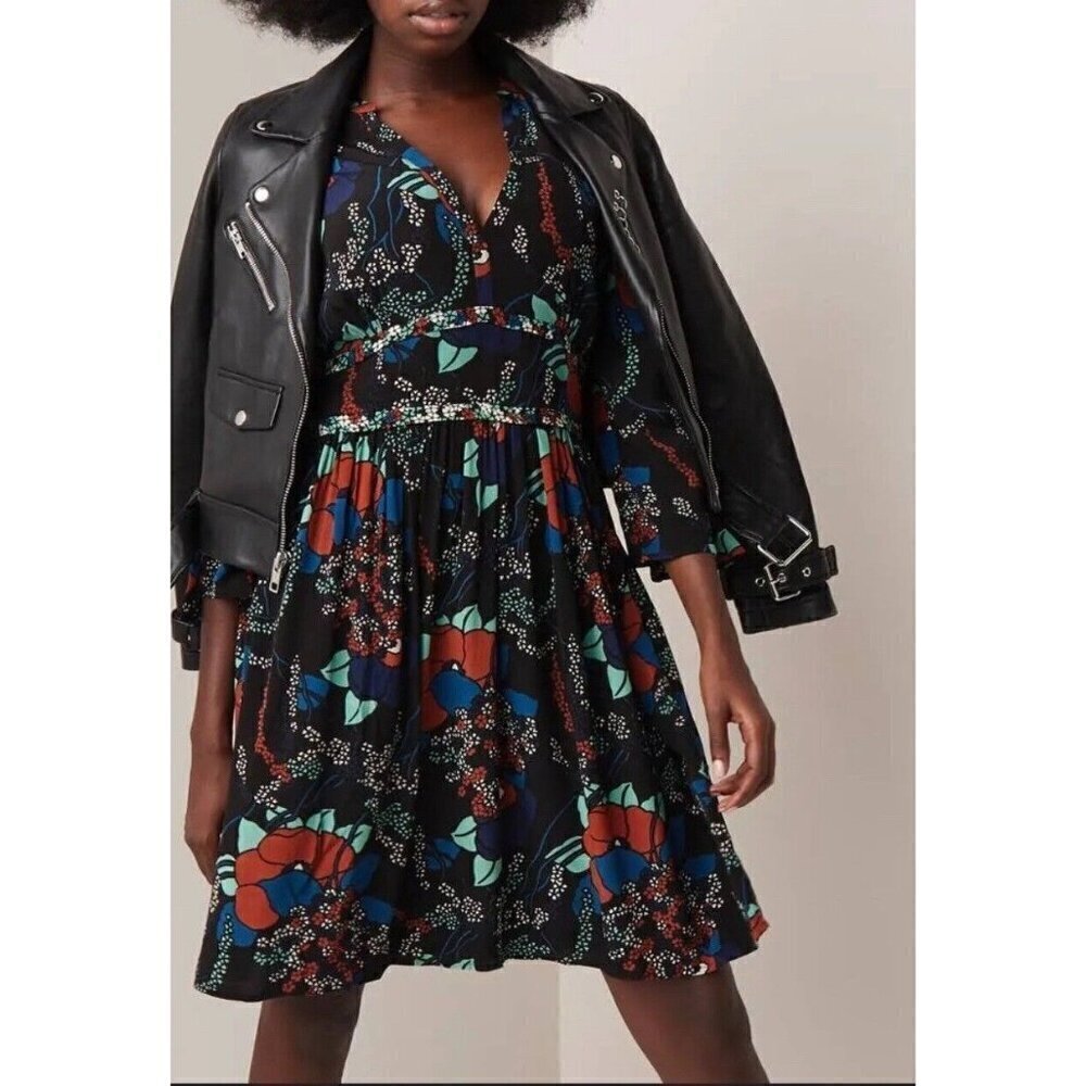 Ba&sh Agatha‎ Floral Dress Women 0 Black Preppy Peasant Prairie Bohemian Artsy